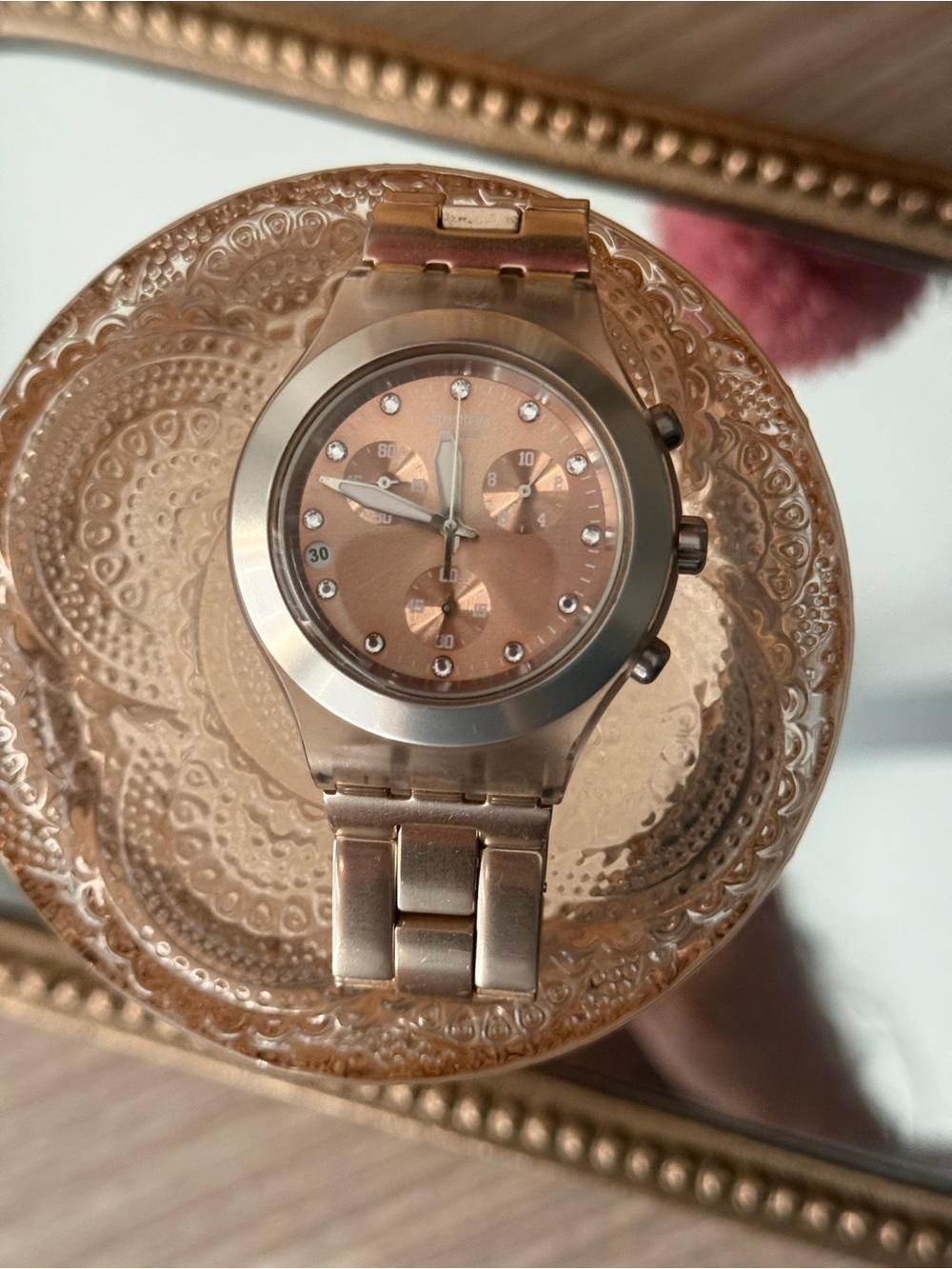 Swatch Rose Gold Tone Chronograph Watch